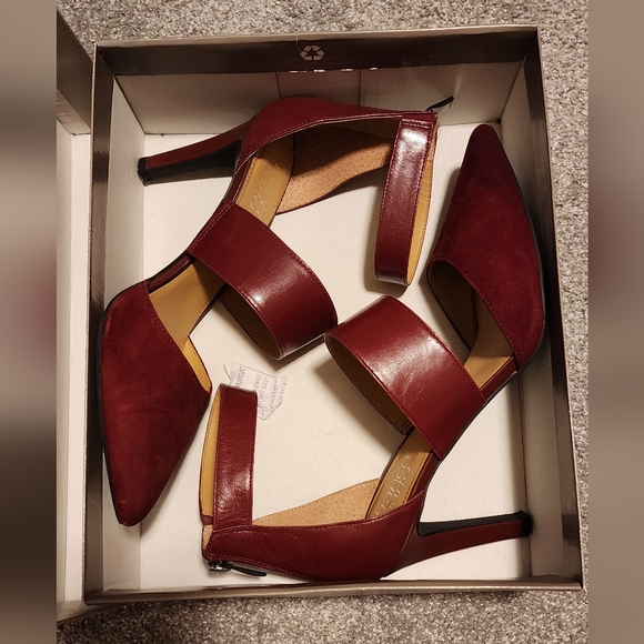 Franco Sarto burgundy leather wide strapy pumps, sz: 9.5 "Alysia" - Picture 13 of 14